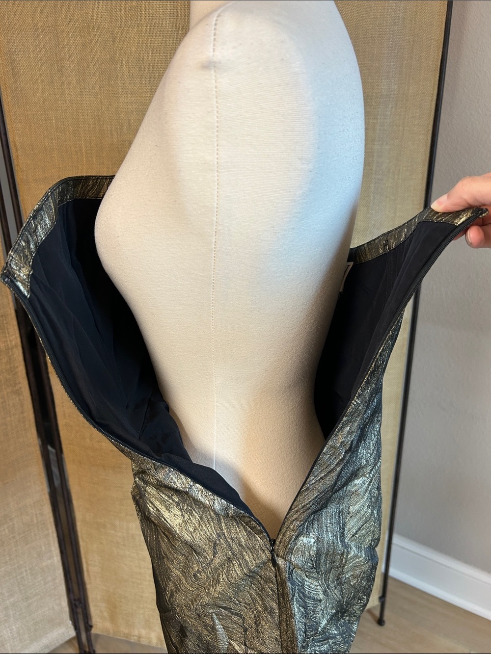 Haute Hippie Metallic Gold & Black Twist Front Strapless Mini Dress Small - Picture 9 of 16